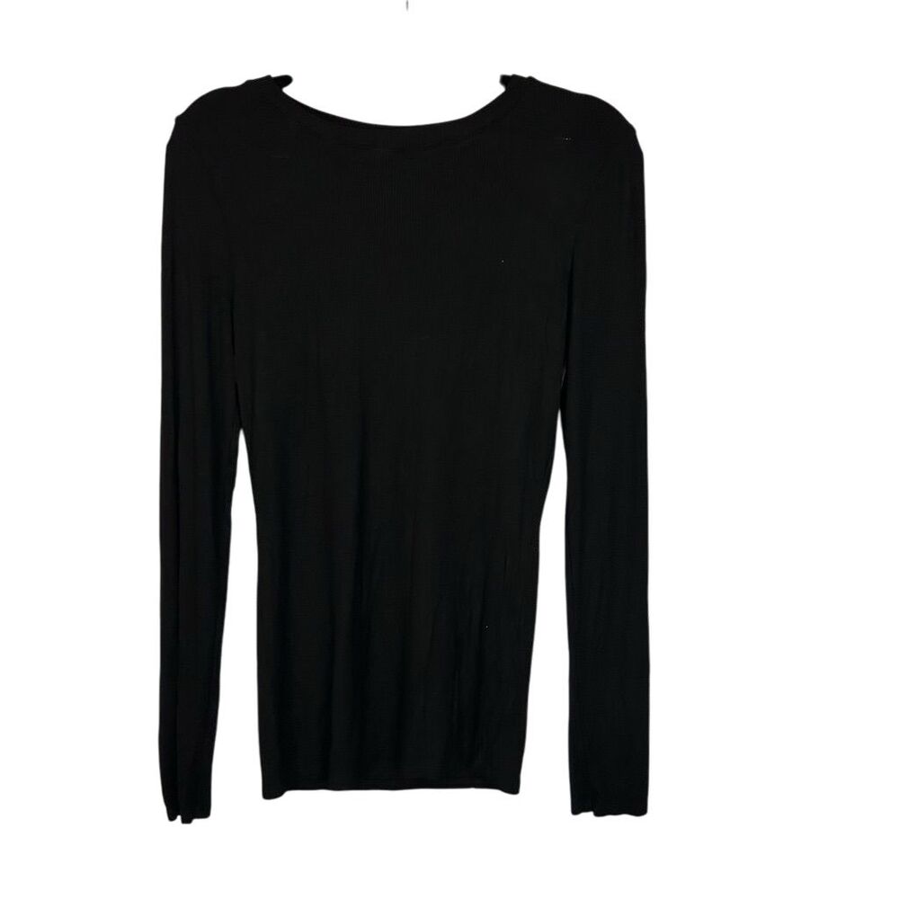 Michael Stars Women's Black Ribbed Long Sleeve Shirt One Size Casual Stretchy